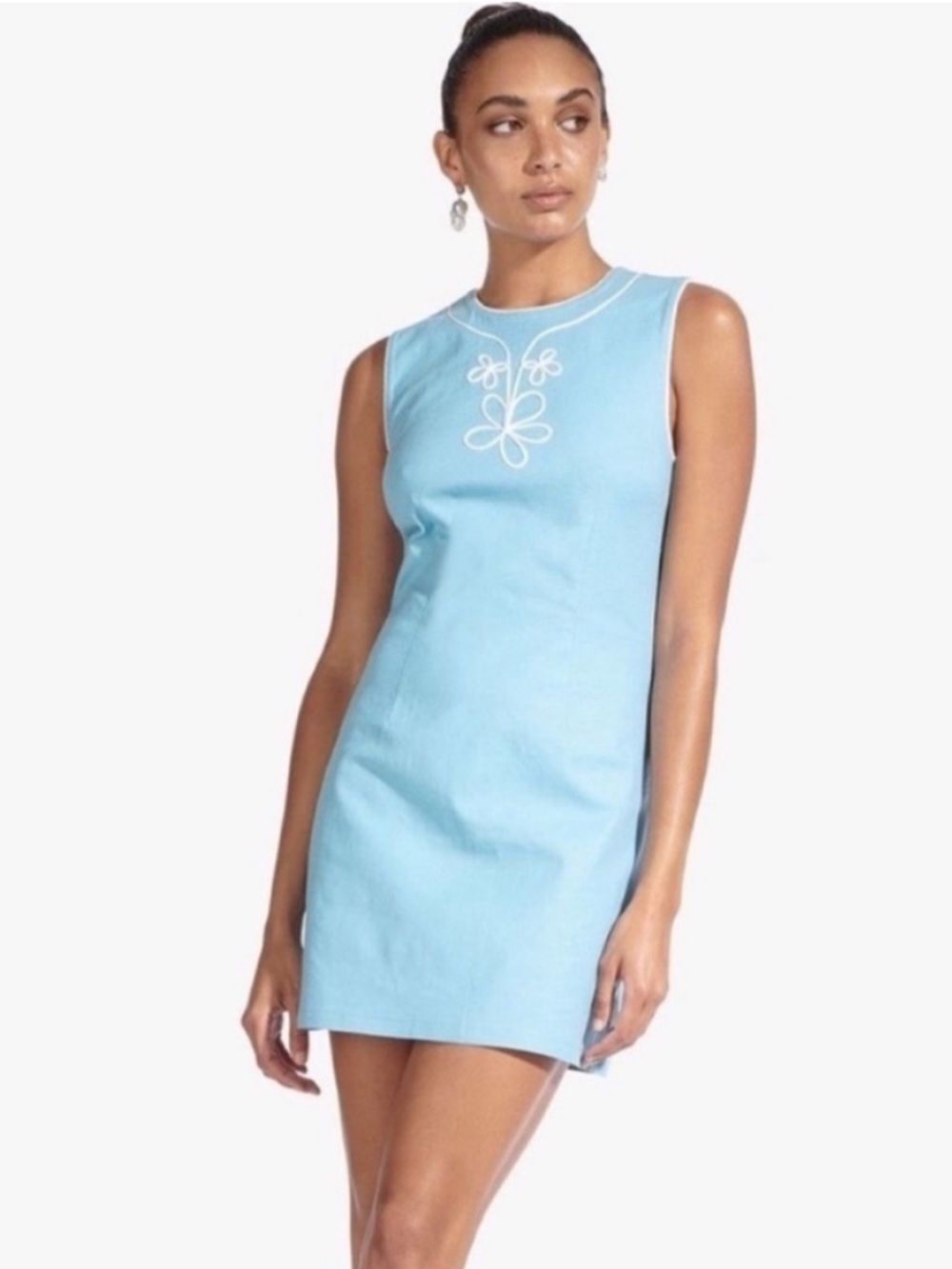 Staud Allison Linen Mini Dress Light Blue NWT